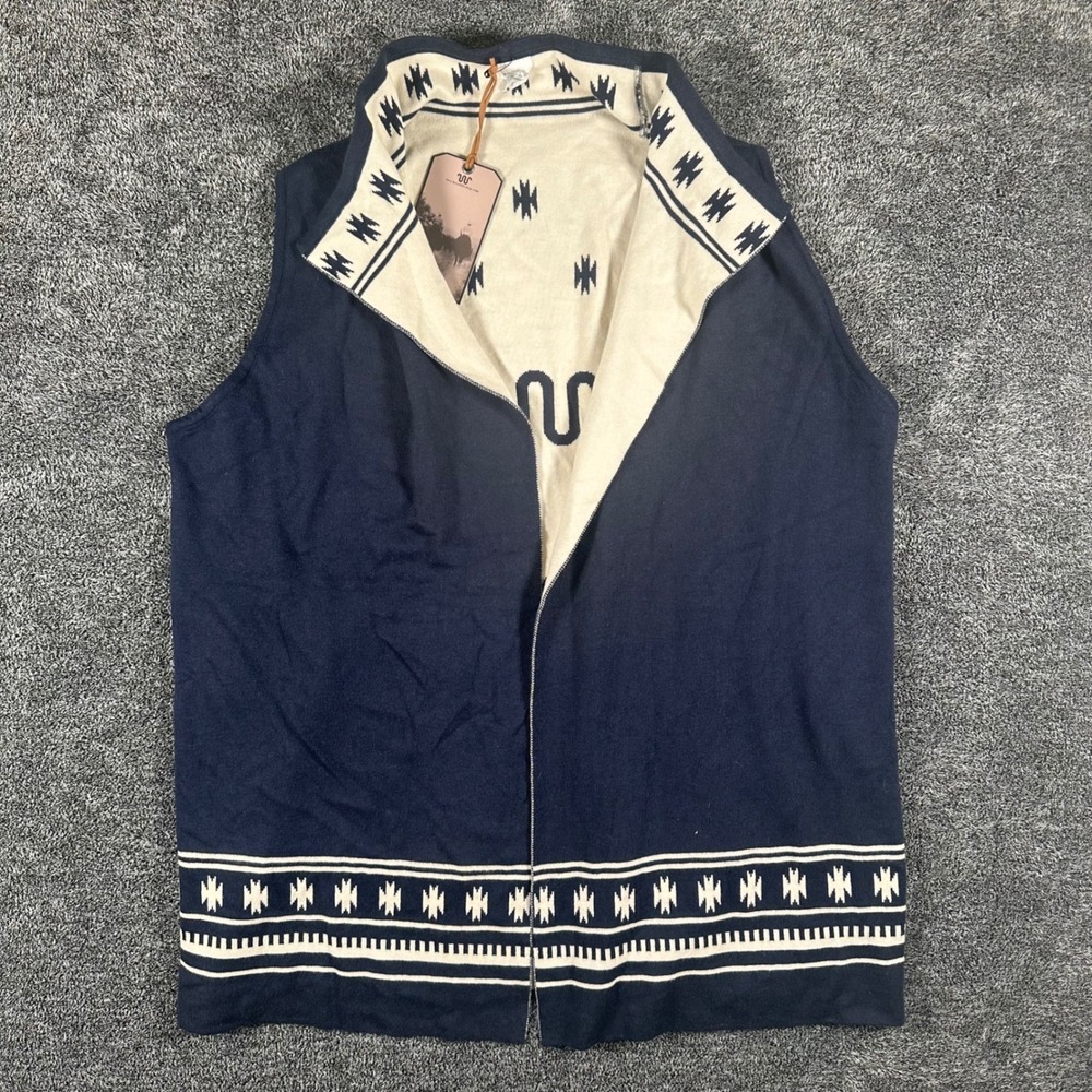 King Ranch Cardigan Womens L Navy Blue Cashmere Cotton Reversible Open Front NEW